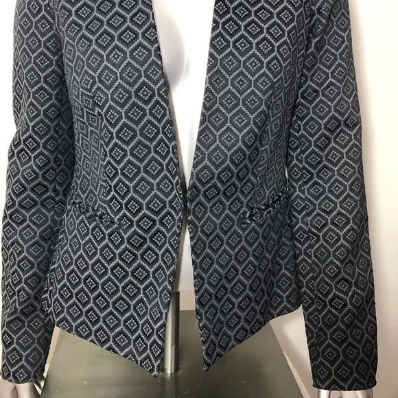 Banana Republic Women's Size 4 Open Front Textured Printed Blazer Drk Gray/Black - Picture 2 of 11